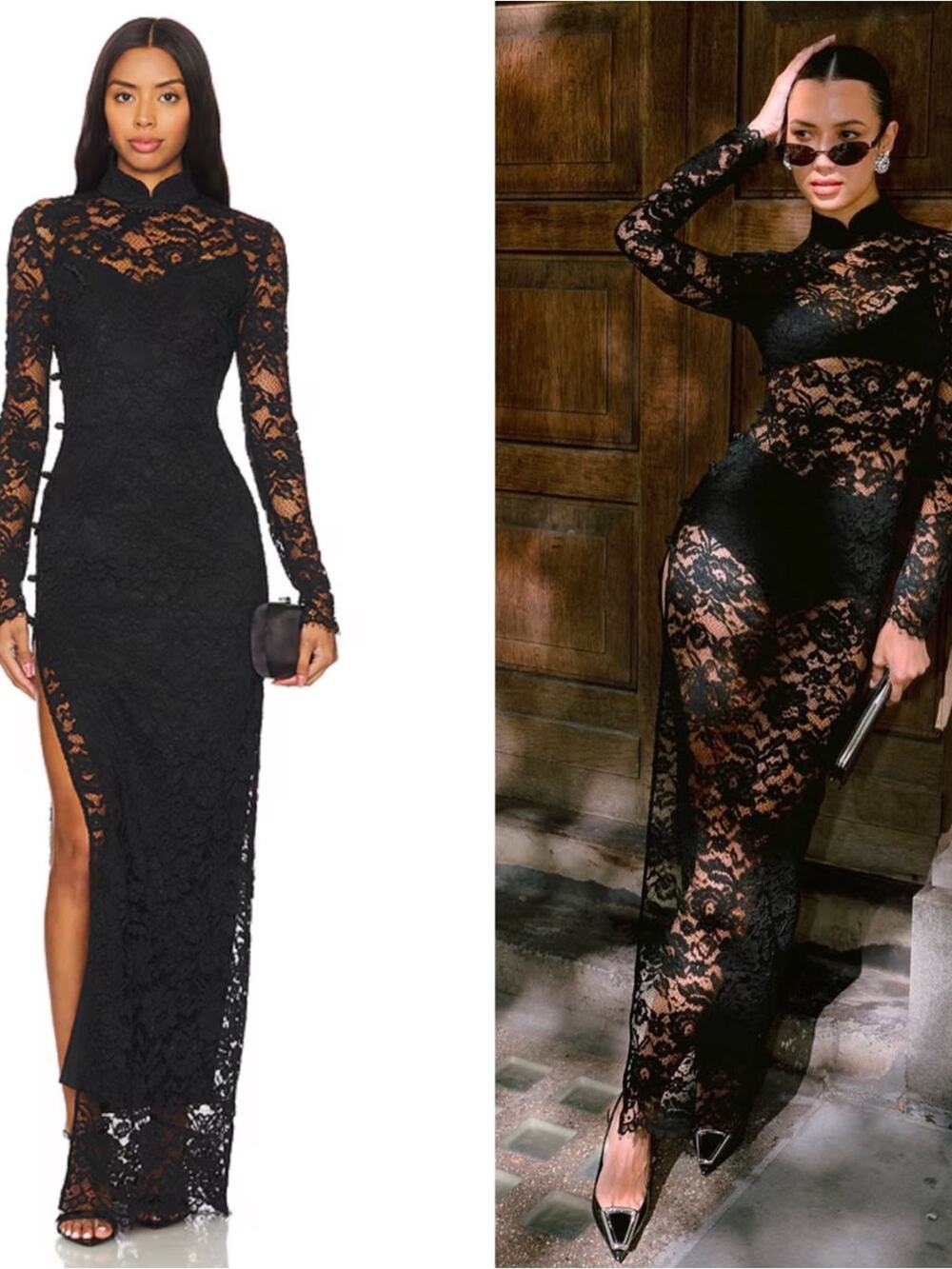 SAU LEE Rebecca Floral Lace Long Sleeve Black Maxi Dress Size 0